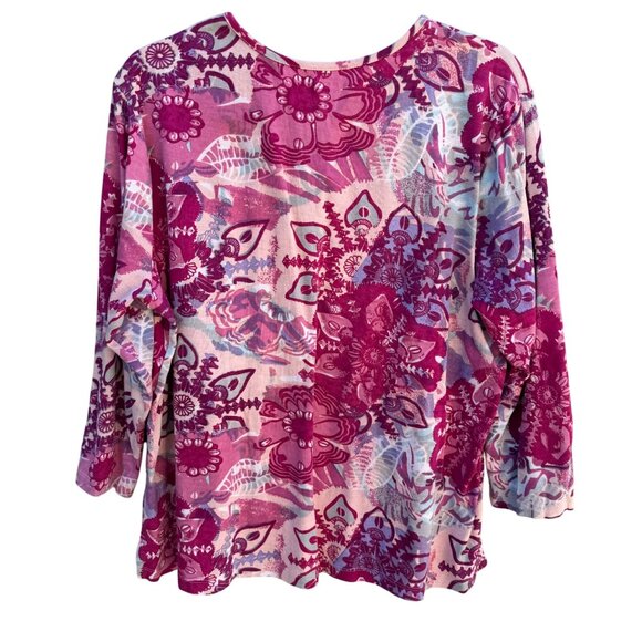 Serengeti Womens Floral V-Neck Long Sleeve Boho Pink Purple Tunic Blouse Top XL - Picture 4 of 8